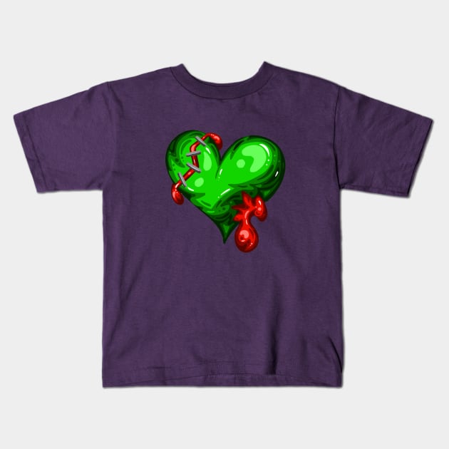 Green Dead Zombie Heart Cartoon Illustration with Blood and for Valentines Day or Halloween Kids T-Shirt by Squeeb Creative